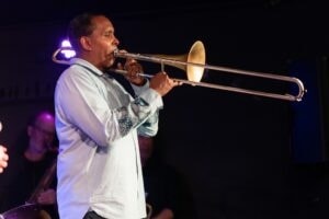Vincent Gardner playing trombone