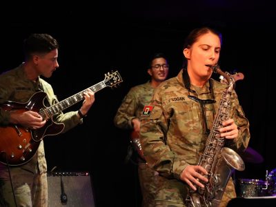 Erin Logan performing saxophone with the Australian Army Band