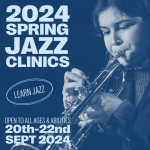female playing trumpet with text overlay
